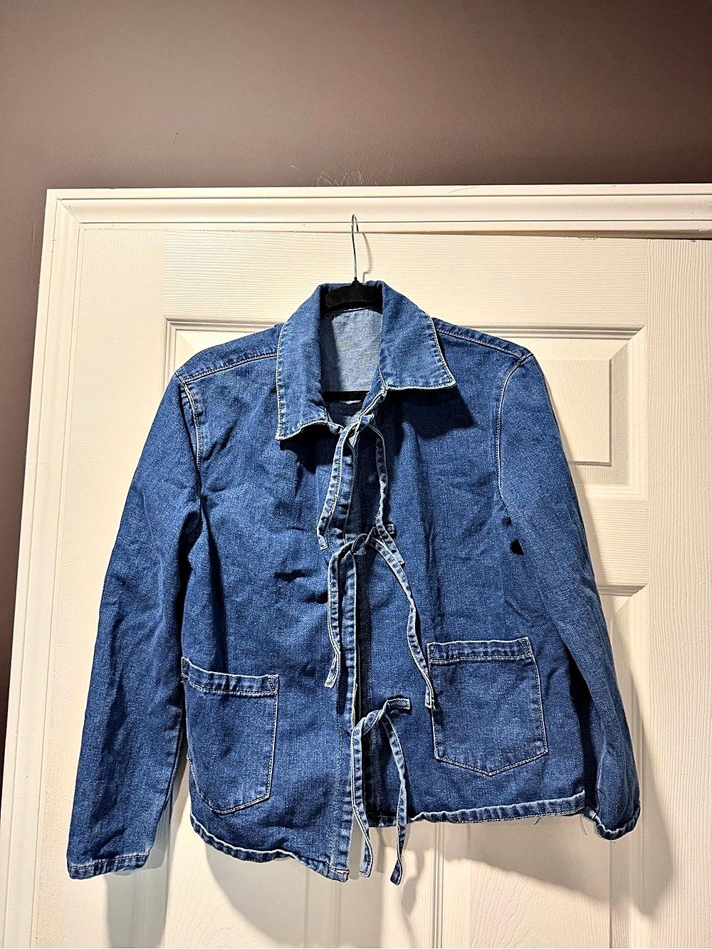 Tie-Front Denim Jacket Women's Blue Denim Jean Jacket